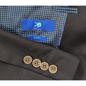 Egara Blazer‎ Suit Sports Jacket 46R 💯 Wool Navy Blue Metal Buttons Slim Fit